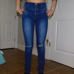 Bright blue high waisted jeans